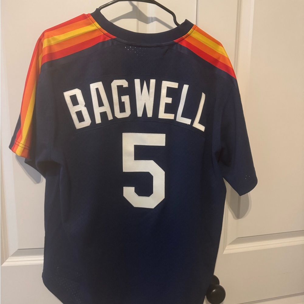 Houston Astros Bagwell Blue and Orange Sports Jersey with Retro Stripes